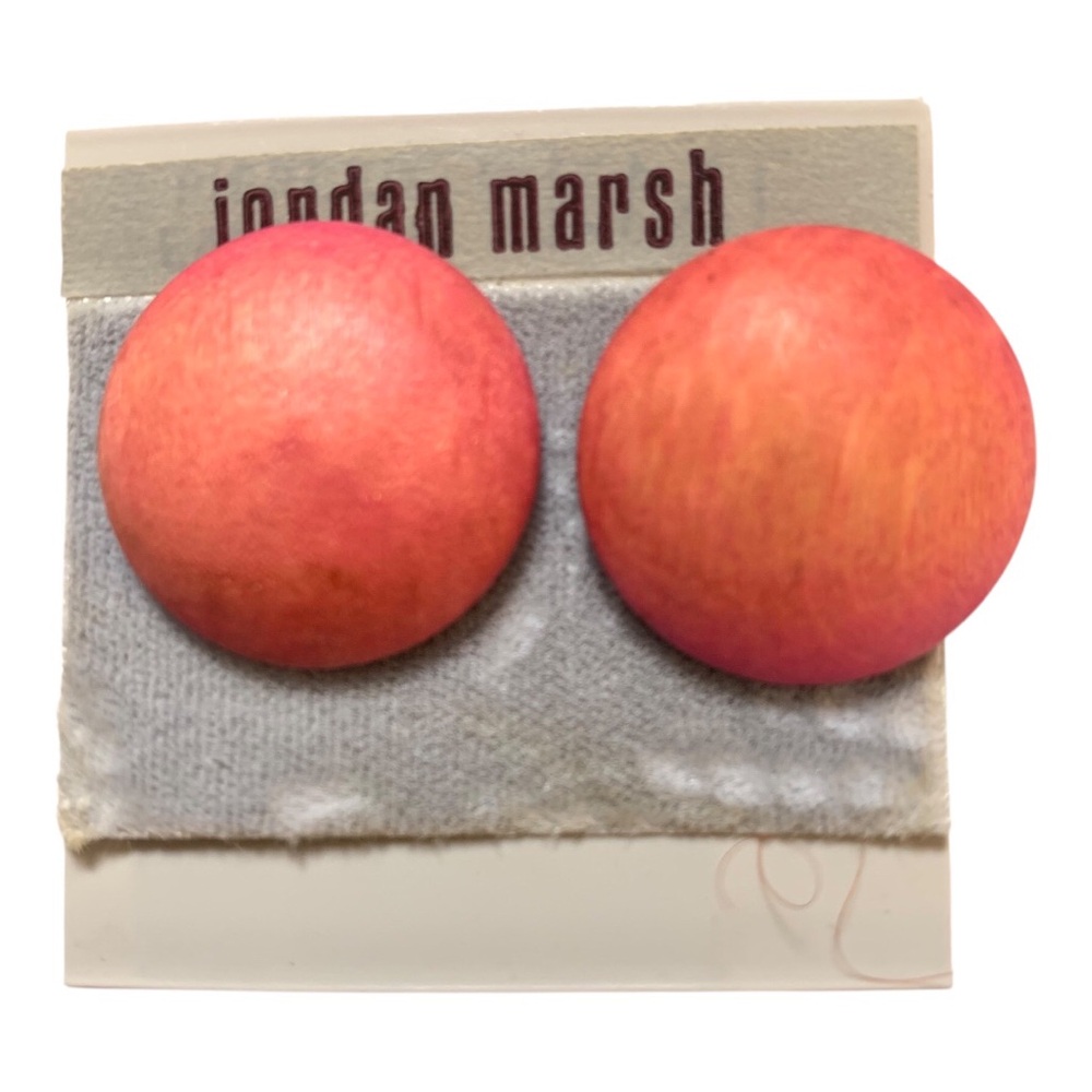 Jordan Marsh Vintage Wooden Coral Button Earrings